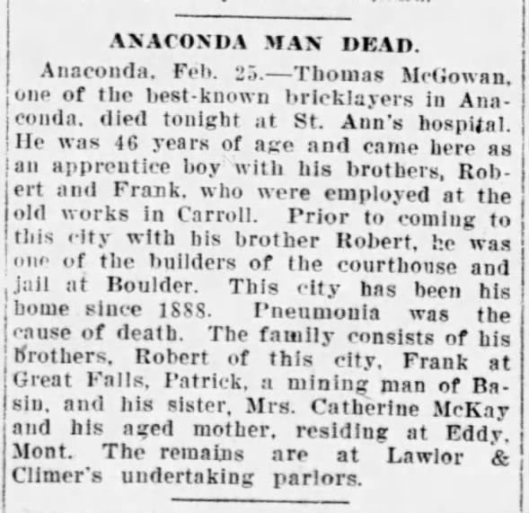 Clipping from The Butte Miner